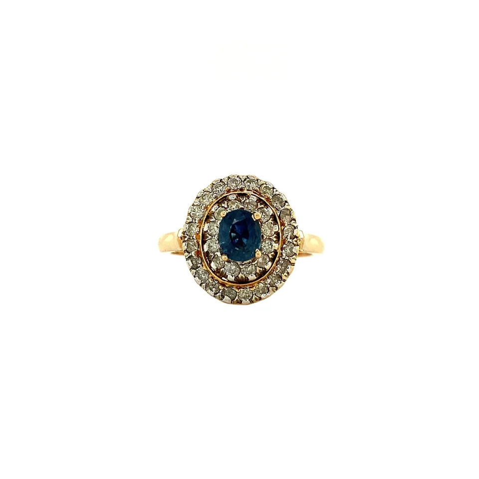 Vintage 18K Gold Ring with Sapphire and Diamond