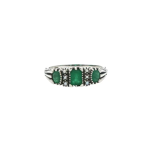 Vintage Sterling Silver Ring with Emerald and Pearl