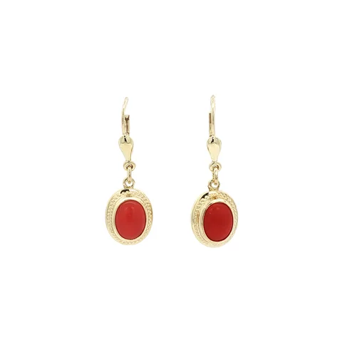 Vintage 14K Gold Drop Earrings with Red Coral