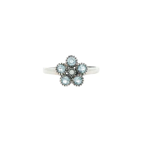 Vintage Sterling Silver Ring with Blue Topaz and Pearl