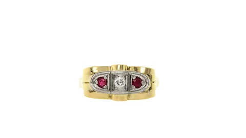 Vintage 14K Gold Art Deco Ring with Ruby and Diamond