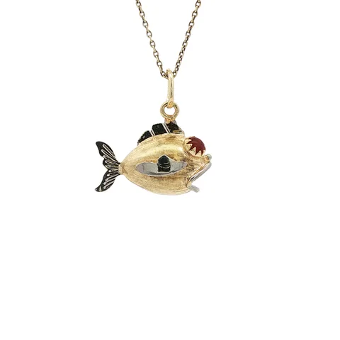 Vintage 14K Gold Fish Pendant with Colored Stone