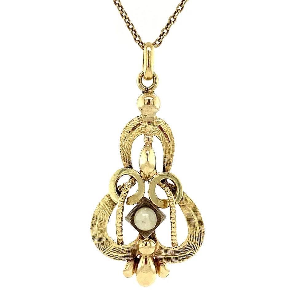 Vintage 14K Gold Pendant with Pearl