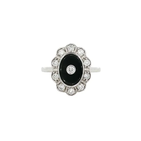 Vintage 14K Gold Ring with Diamond and Onyx