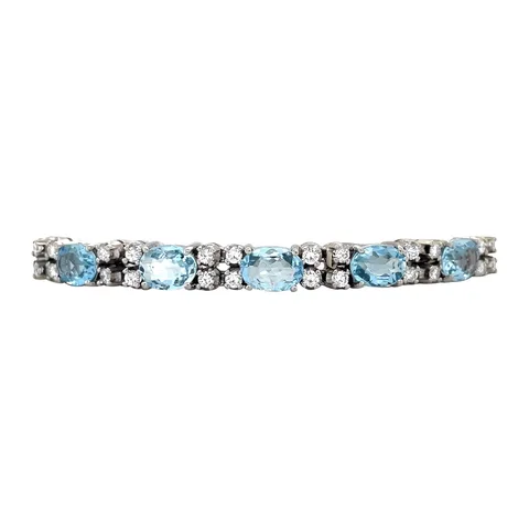 Vintage 14K White Gold Bracelet with Aquamarine and Diamond