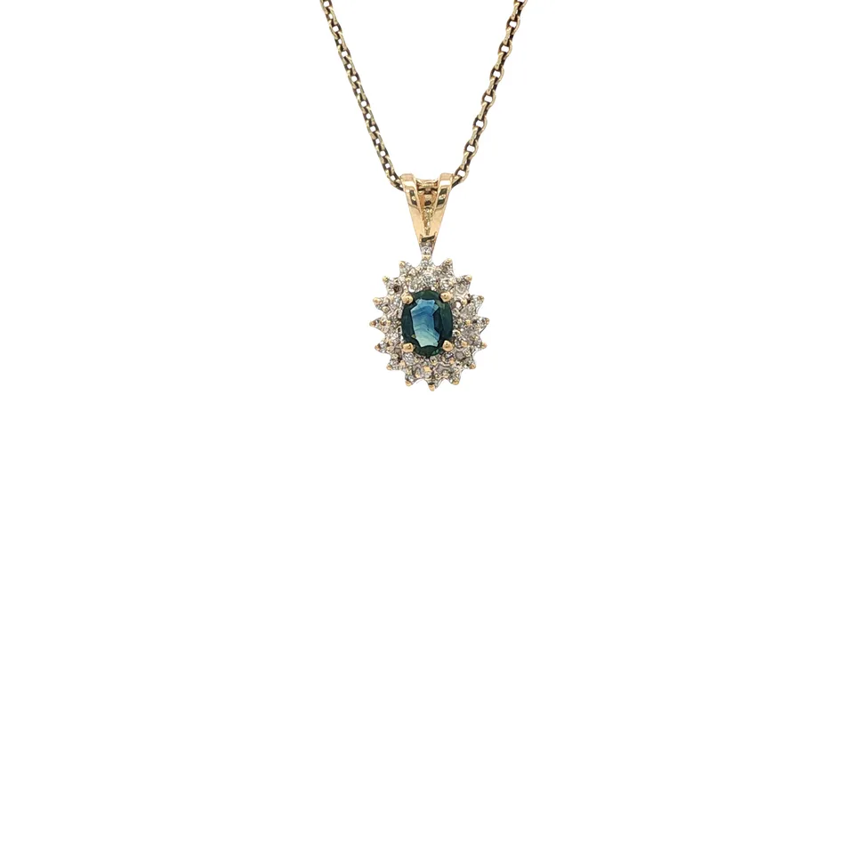 Vintage 14K Gold Pendant with Sapphire and Diamond