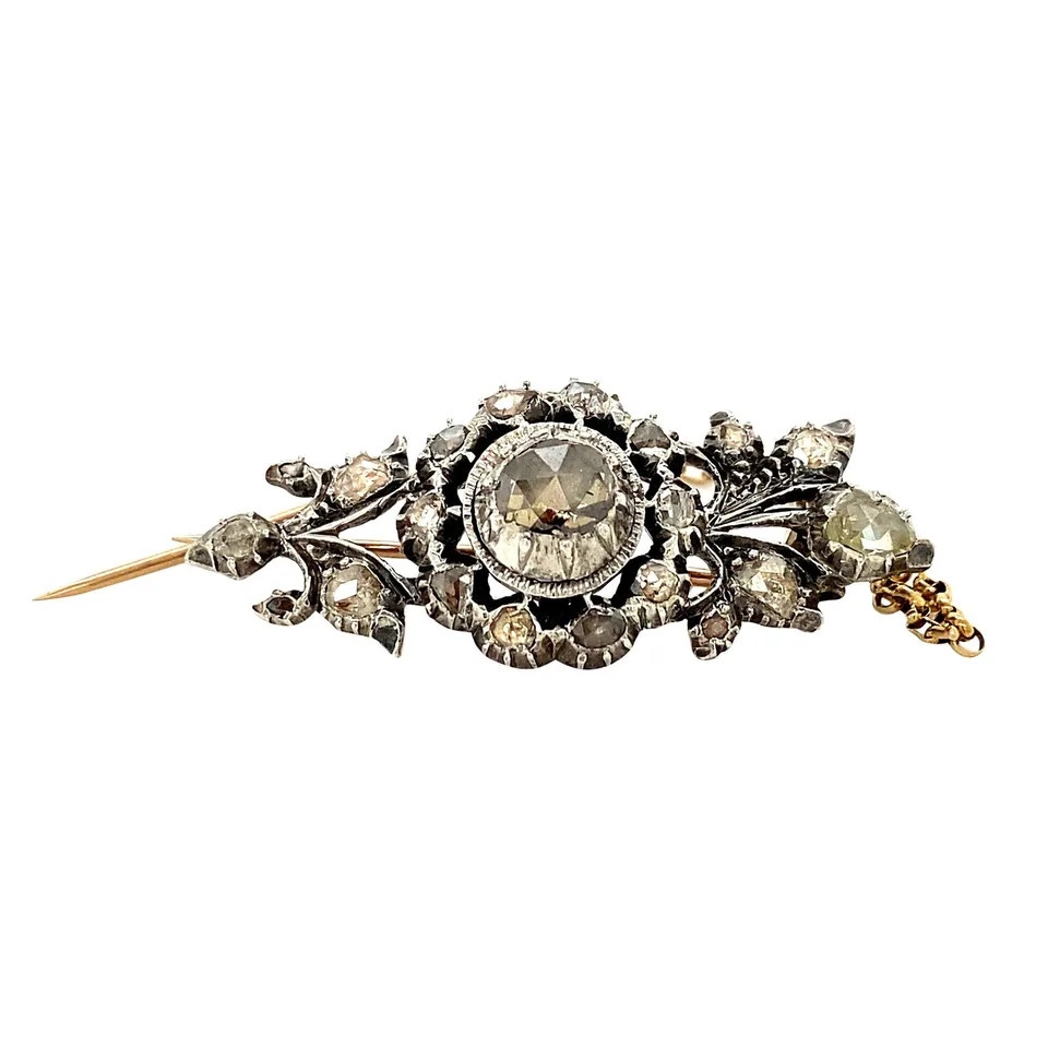 Vintage 14K Gold Brooch with Rose Cut Diamond