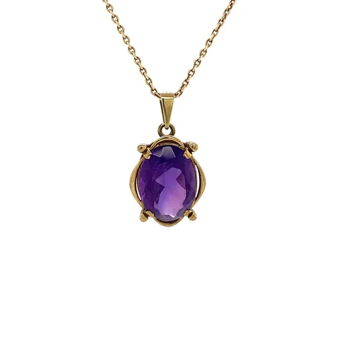Vintage 9K Gold Pendant with Amethyst