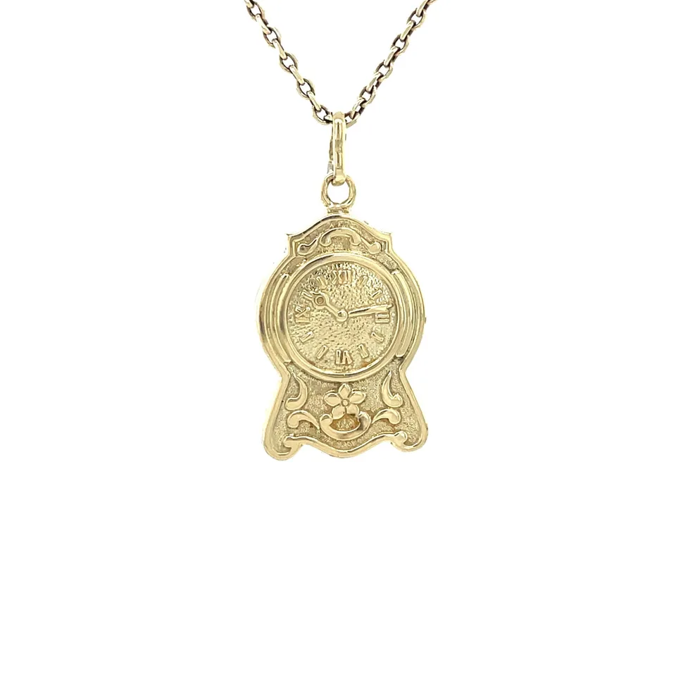 Vintage 14K Gold Clock Pendant