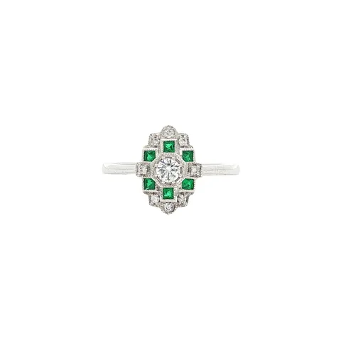 Vintage 14K Gold Ring with Emerald and Diamond