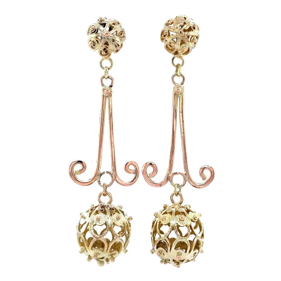 Vintage Filigree 10K Gold Drop Earrings