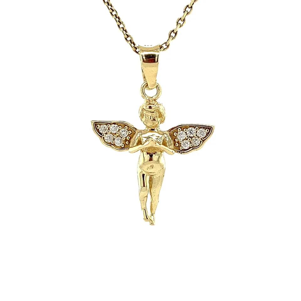 Vintage 14K Gold Pendant Angel with Cubic Zirconia