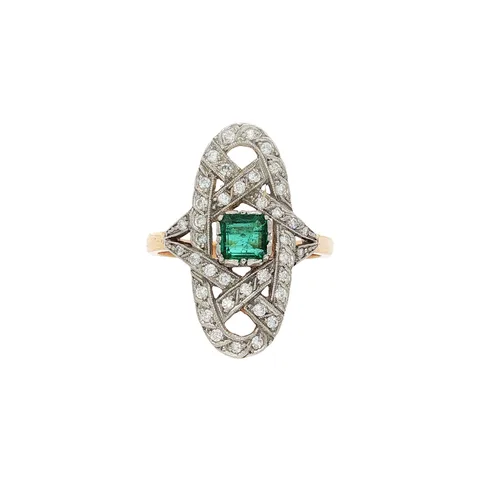 Vintage 18K Gold Ring with Emerald and Diamond