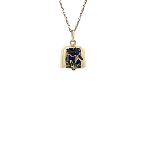 Vintage 14K Gold Bell Pendant with Enamel
