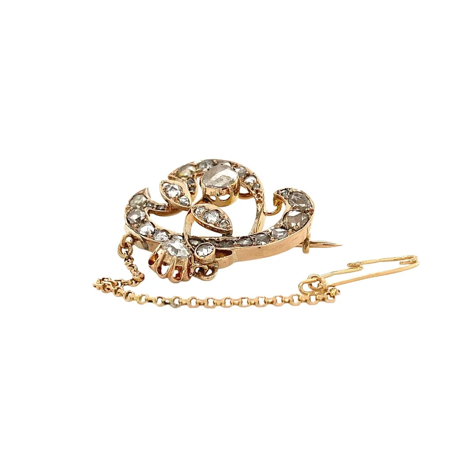 Vintage 14K Gold Brooch with Rose Cut Diamond