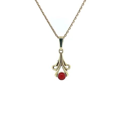Vintage 14K Gold Pendant with Red Coral