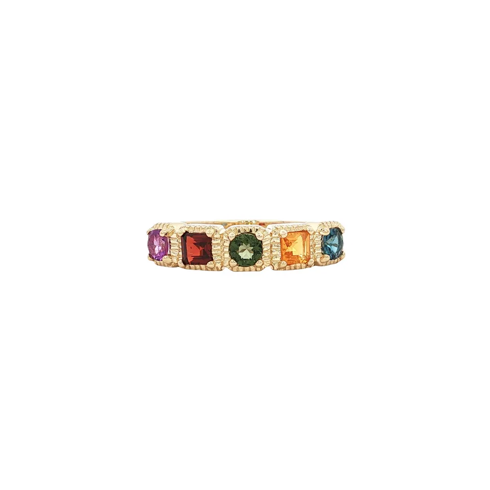 Vintage 9K Gold Ring with Amethyst, Garnet, Tourmaline, Citrine and Topaz