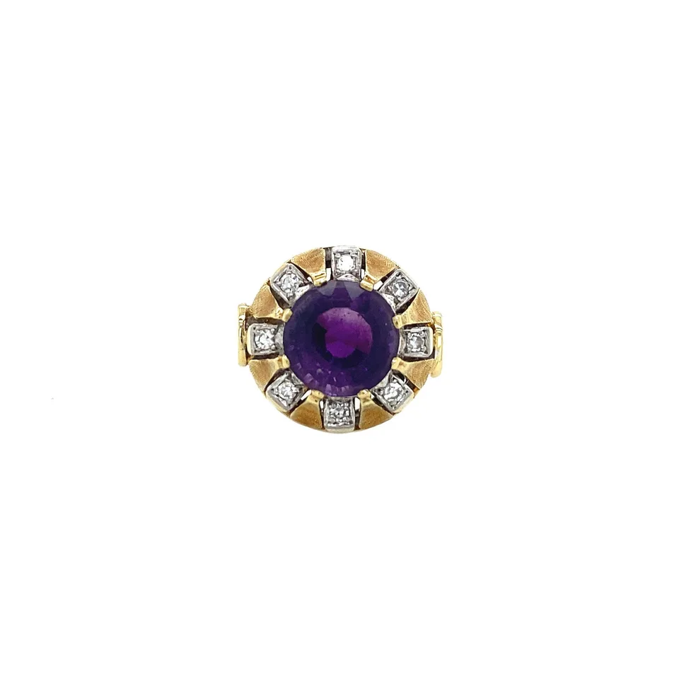 Vintage 14K Gold Ring with Amethyst and Diamond