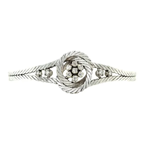 Vintage 14K White Gold Cluster Bracelet with Diamond
