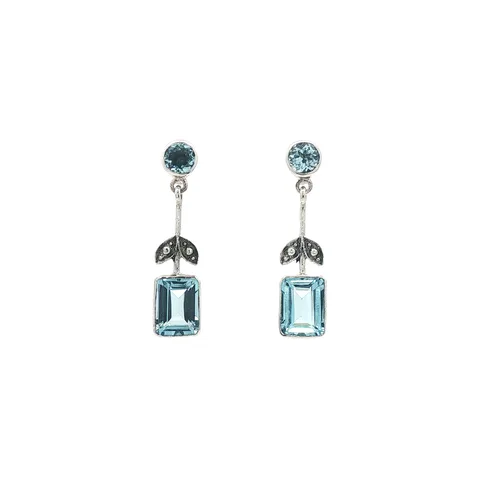 Vintage Sterling Silver Drop Earrings with Blue Topaz