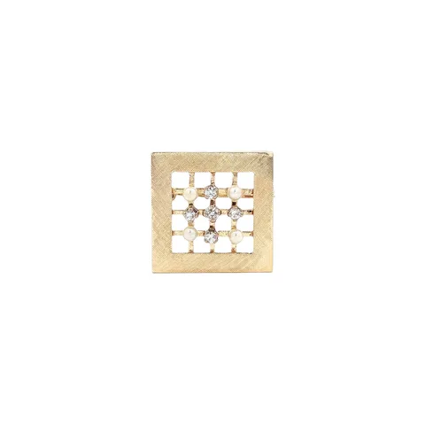 Vintage 14K Gold Brooch with Pearl and Diamond