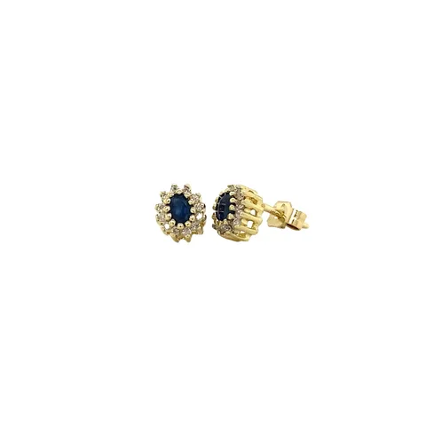 Vintage 14K Gold Stud Earrings with Sapphire and Diamond