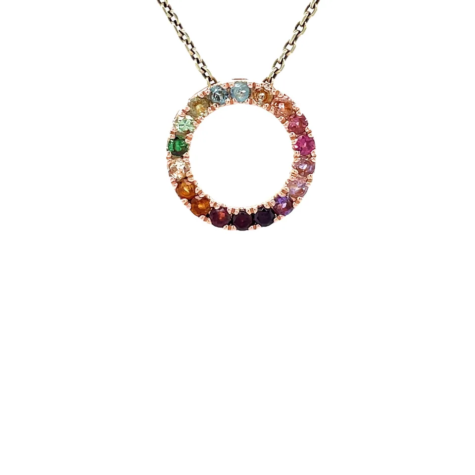 Vintage 14K Rose Gold Rainbow Forest Gassan Pendant with Gekleurde Gemstone