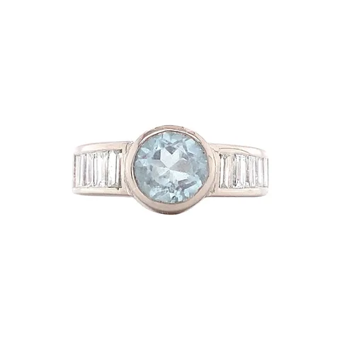 Vintage 14K White Gold Ring with Aquamarine and Diamond