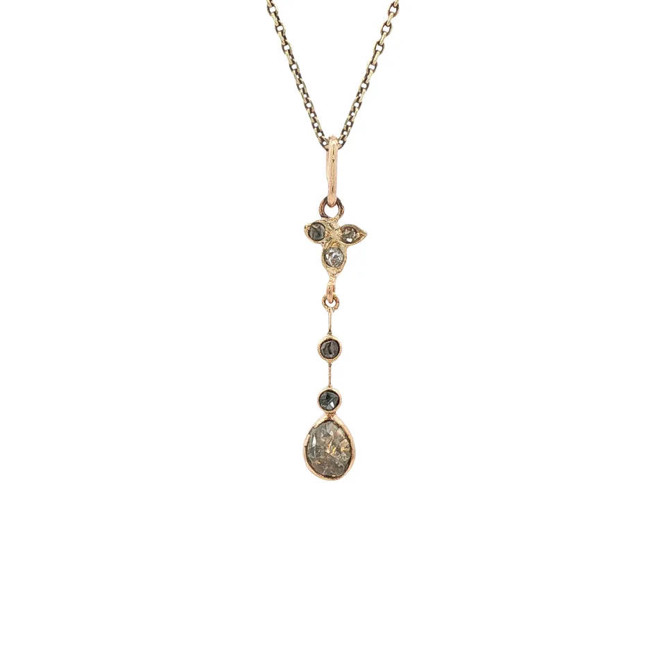 Vintage Rose 12K Gold Pendant with Rose Cut Diamond