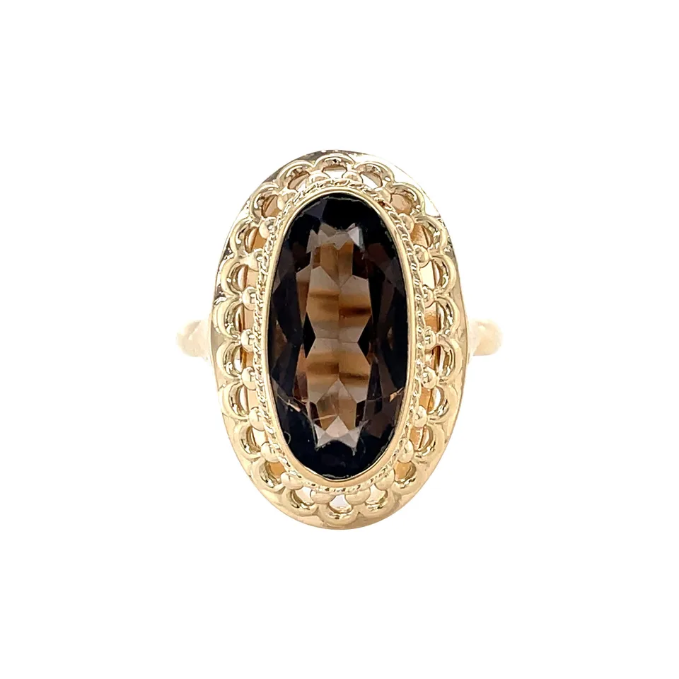 Vintage 14K Gold Ring with Smoky Quartz
