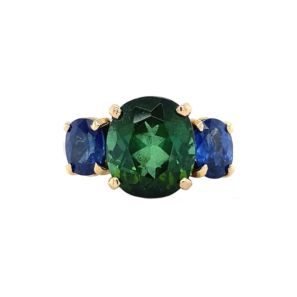 Vintage 14K Gold Ring with Tourmaline and Sapphire