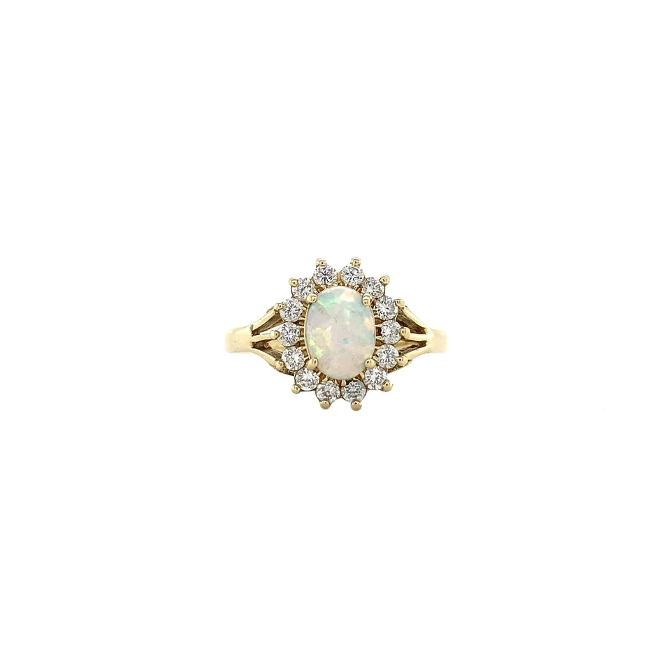 Vintage 14K Gold Ring with Opal and Cubic Zirconia