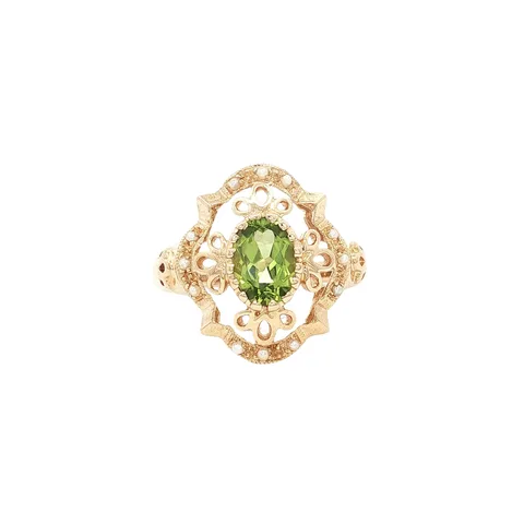 Vintage 14K Gold Ring with Peridot and Pearl