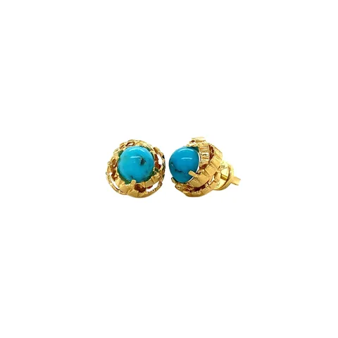 Vintage 18K Gold Stud Earrings with Turquoise