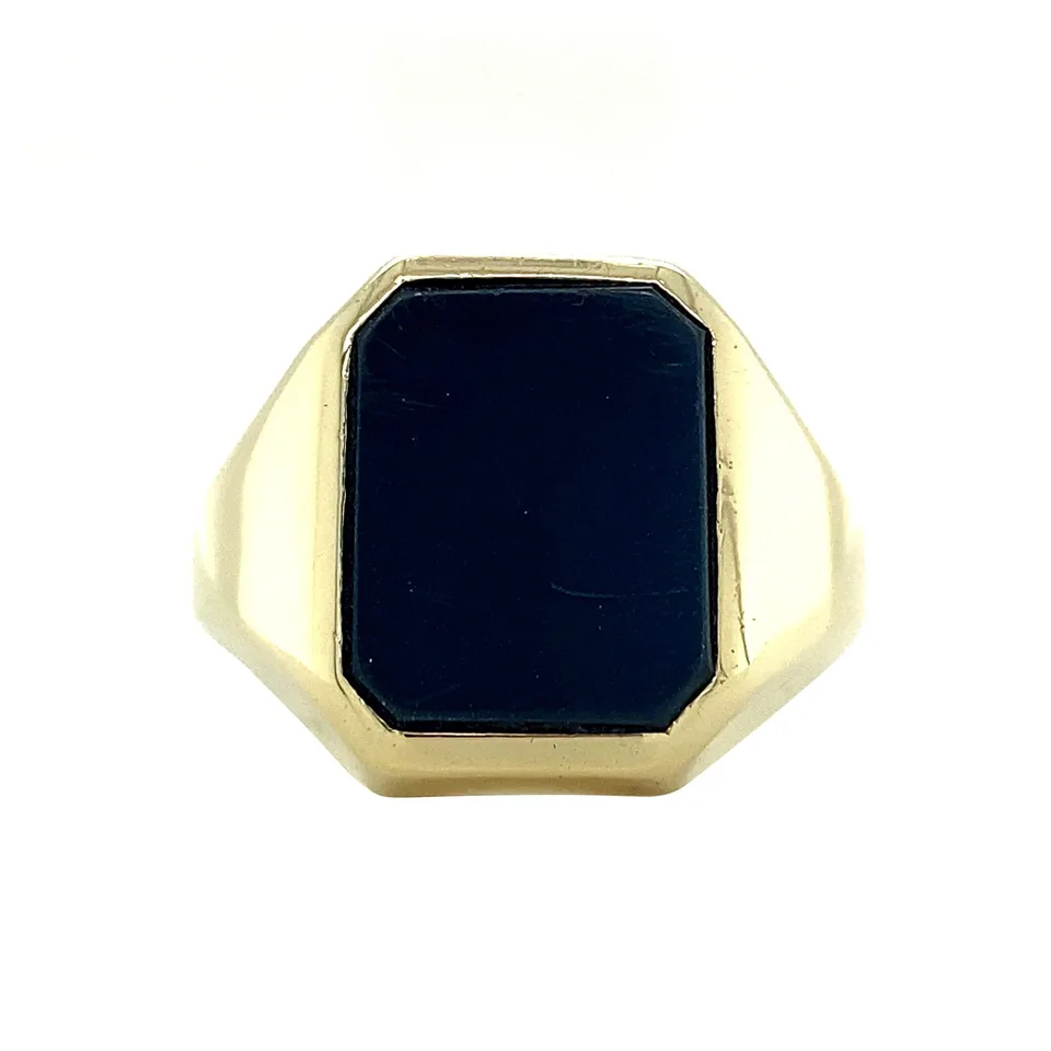 Vintage 14K Gold Signet Ring with Blue Layered Stone