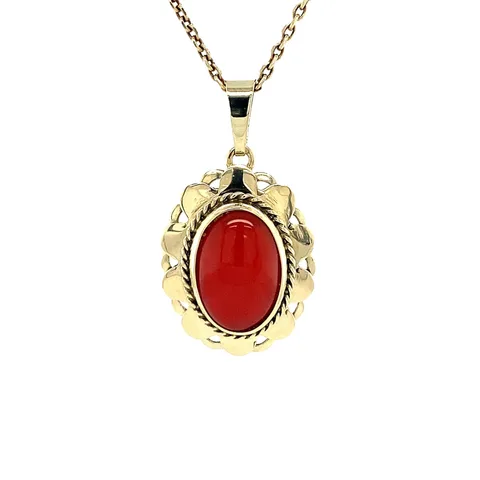 Vintage 14K Gold Pendant with Red Coral