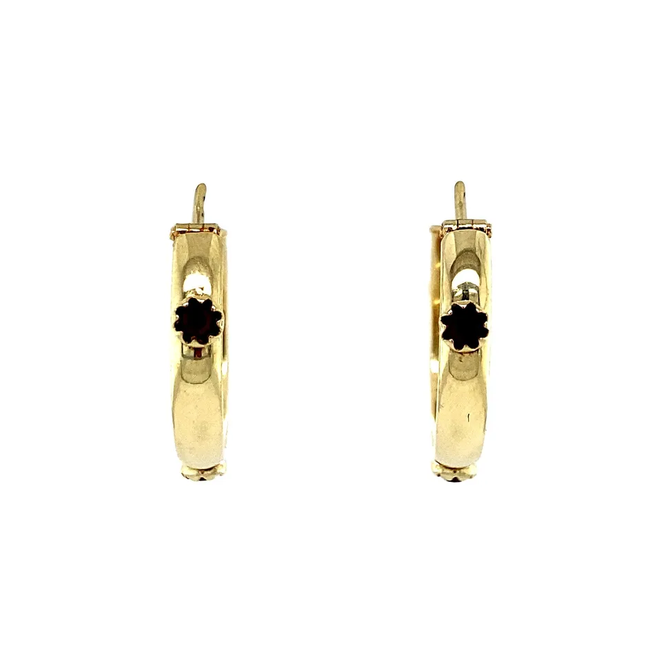 Vintage 14K Gold Hoop Earrings with Colored Stone