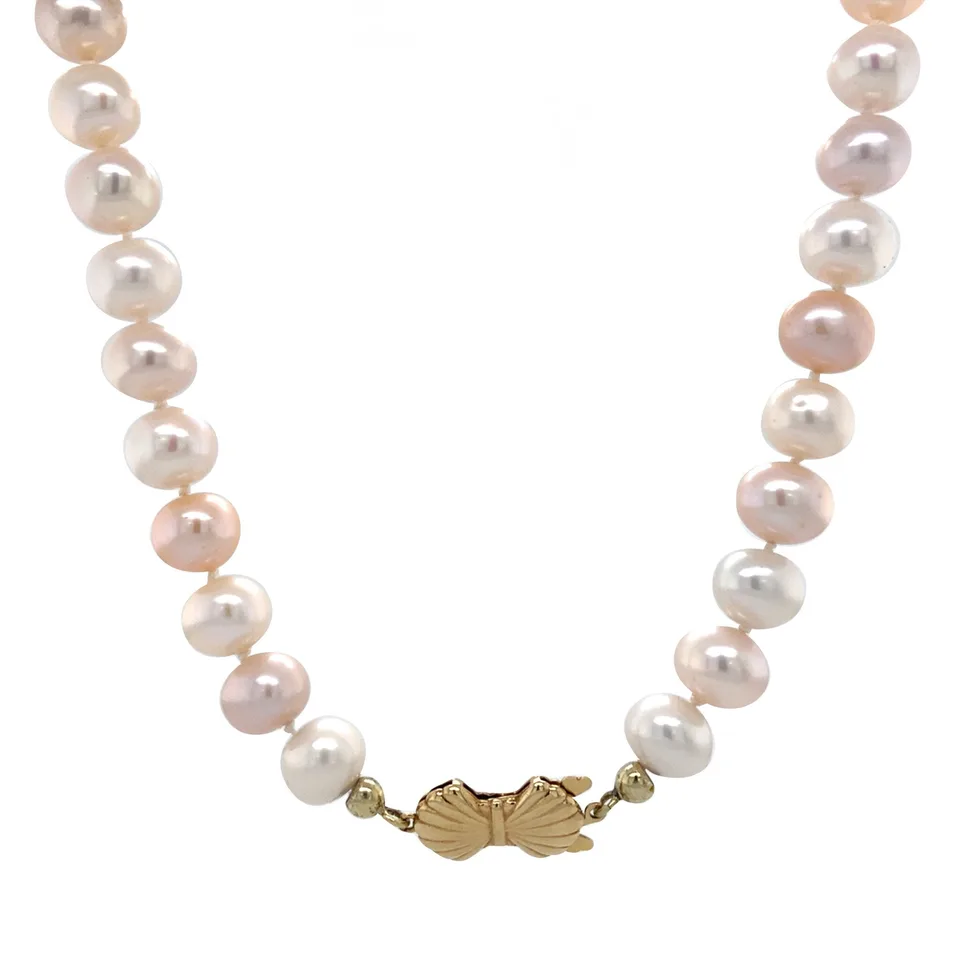Vintage Pearl Necklace with 14K Gold Bow Clasp