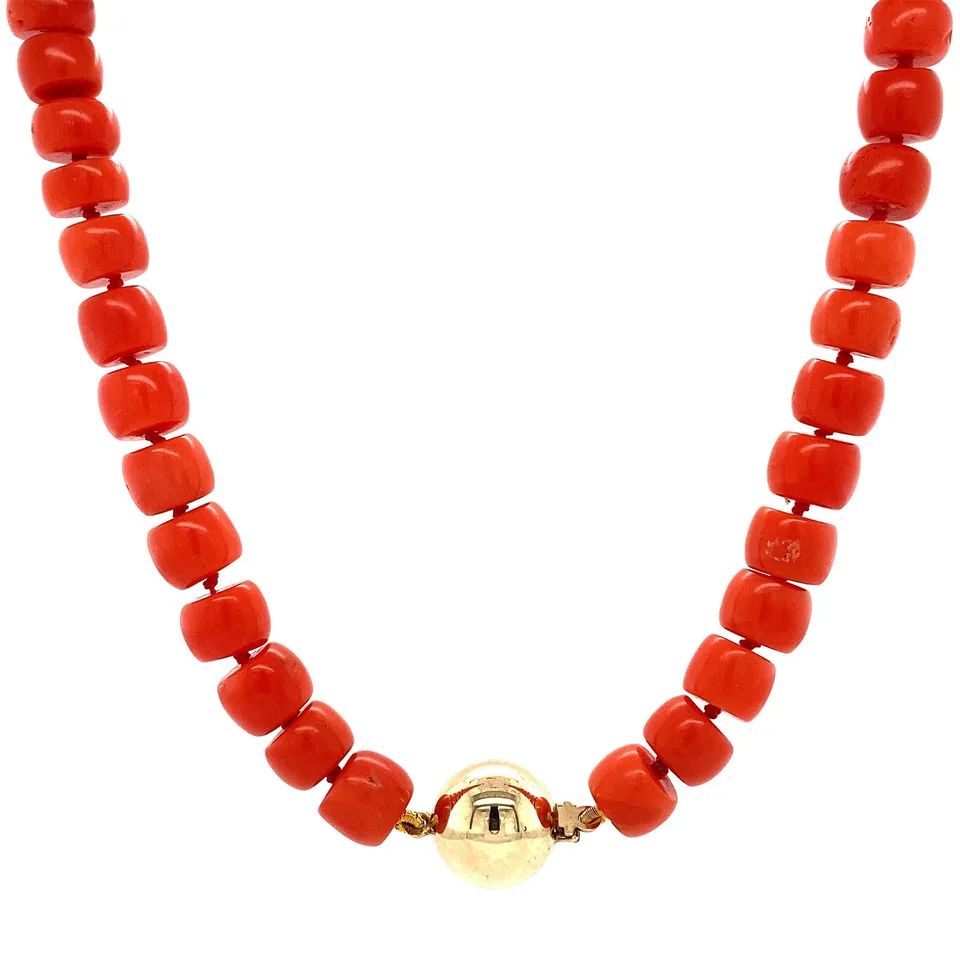 Vintage Red Coral Necklace with 14K Gold Clasp