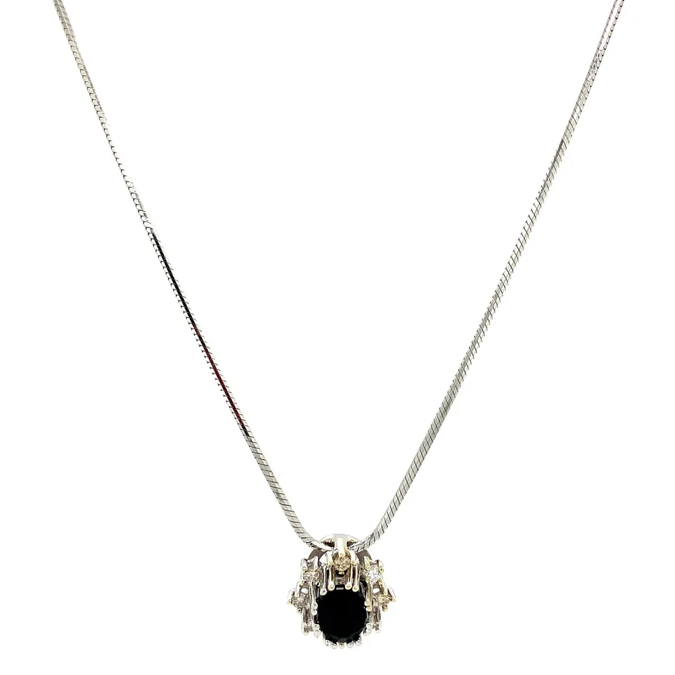 Vintage 14K White Gold Necklace Slang with Pendant with Sapphire and Diamond 43 cm