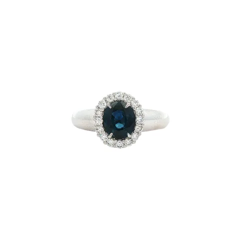 Vintage 14K White Gold Ring with Sapphire and Diamond