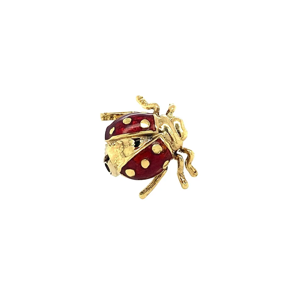 Vintage 18K Gold Brooch Lieveheersbeestje with Enamel