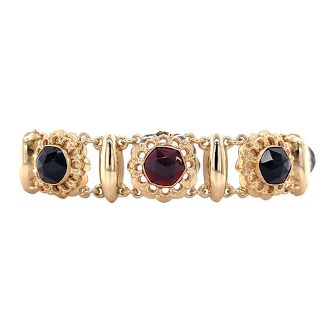 Vintage 14K Gold Boat Link Bracelet with Garnet