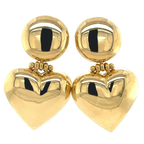 Vintage 18K Gold Heart Drop Earrings