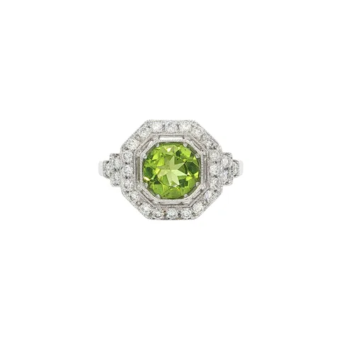 Vintage 14K Gold Ring with Peridot and Diamond