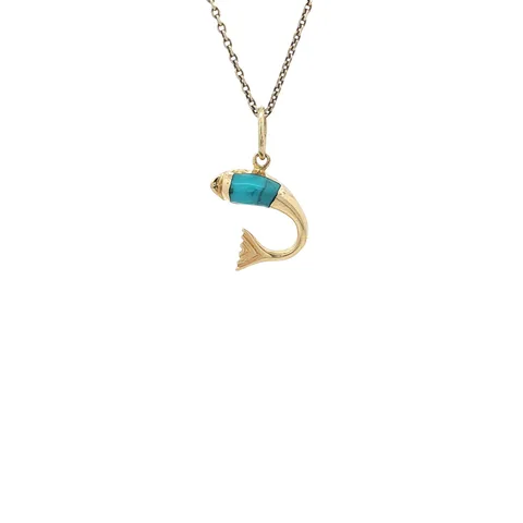 Vintage 14K Gold Fish Pendant with Turquoise