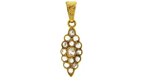 Vintage 22K Gold Navette Pendant with Rose Cut Diamond