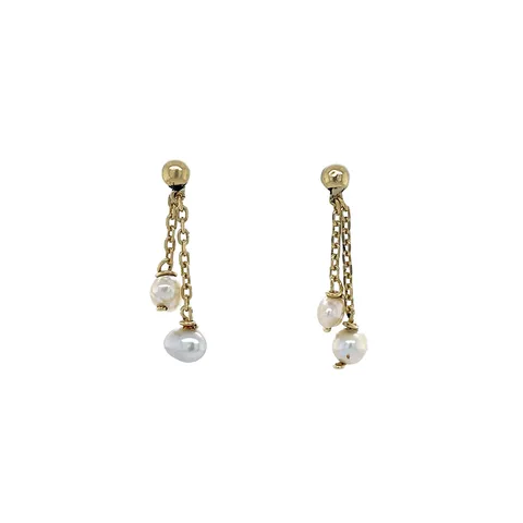 Vintage 14K Gold Drop Earrings with Pearl