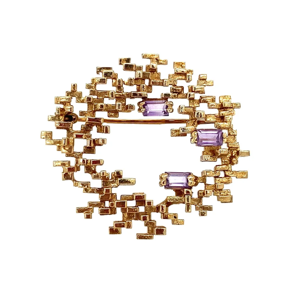 Vintage 14K Gold Brooch with Amethyst