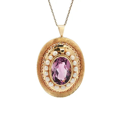 Vintage 14K Gold Pendant with Pearl and Amethyst